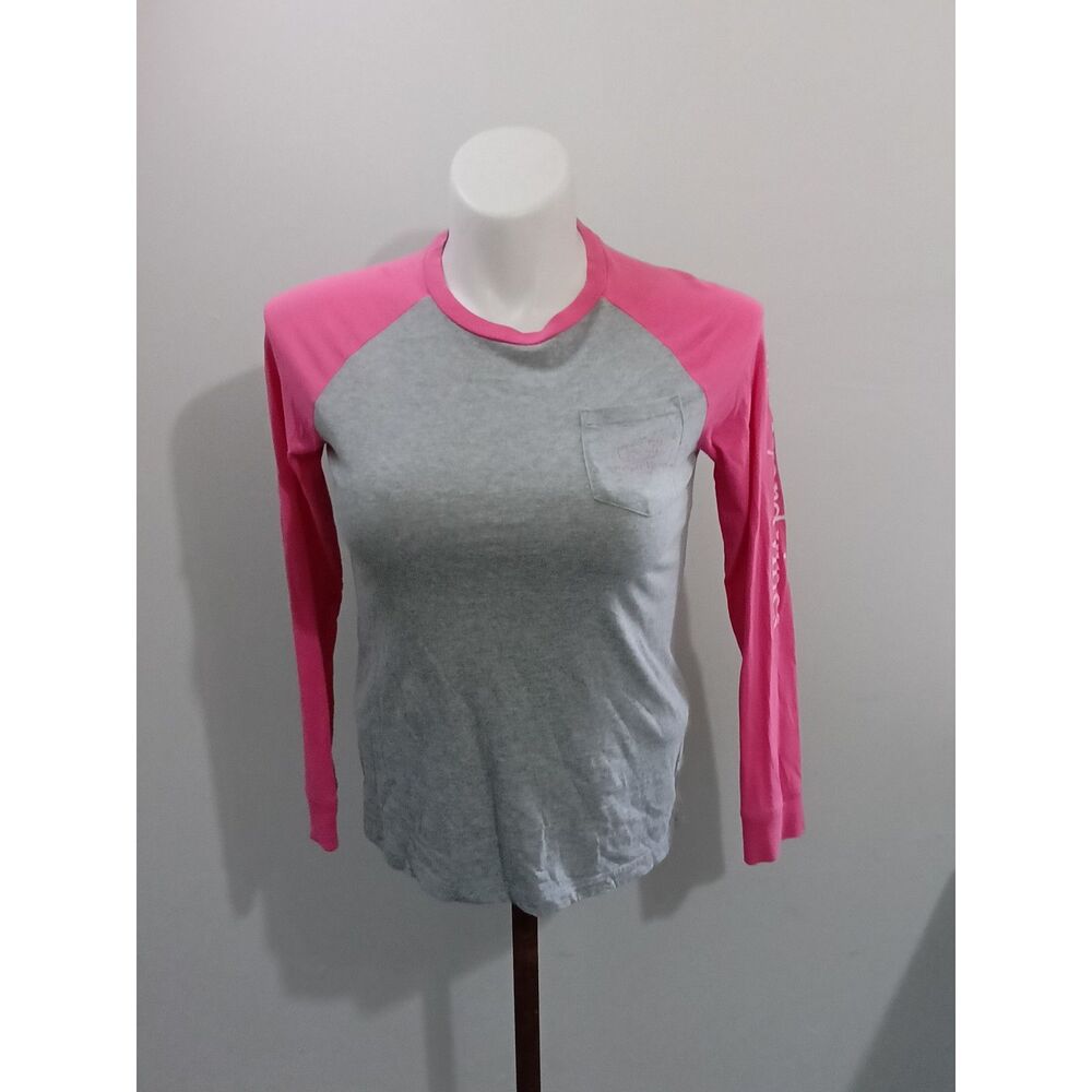 Vineyard Vines Women's Gray Pink Raglan Long Sleeve Whale Top Size M